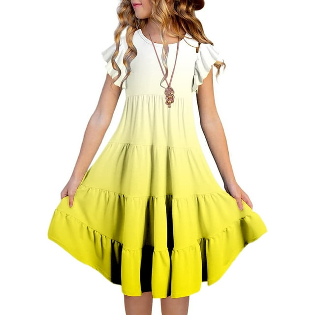 Robe Fille Préado Robe Florale Filles Robe d'Anniversaire Tout-Petit Robe d'Été Robe de Princesse Tenues Bébé Fille 12-13 Ans