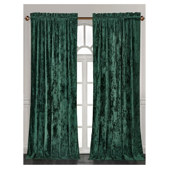 Lux Forest Green Crushed Curtains 2 Panel Set - 84 inches Long Room Darkening Luxury Distressed Rod Pocket Window Drapes for Living Room Bedroom 50" W x 84" L