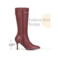 thumbnail image 5 of BLISSFUL STEP Women's Boots Knee High Stiletto Heel Pointed Toe Buckle Zipper Rivets Boots Burgundy 11, 5 of 7