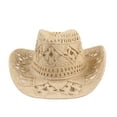 thumbnail image 5 of Unisex Summer Outdoor Hollow Western Cowboy Hats Hand Woven Straw Hat Breathable Beach Jazz Cap Hats, 5 of 7