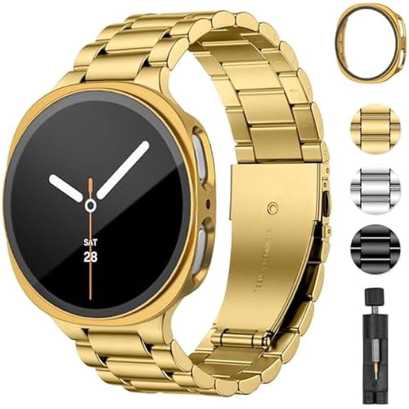Stainless Steel Band and Case Compatible with Samsung Galaxy Watch 8 Band 44mm 40mm, Business Metal Chain Link Bracelet Strap with Hard PC Cover for Samsung Watch 8 40mm 44mm Men Women
