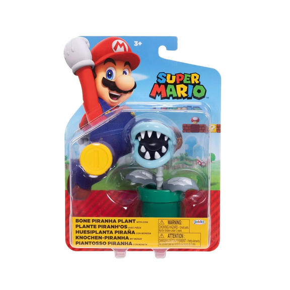 Nintendo Super Mario 4'' Bone Piranha Plant with Coin Action Figure
