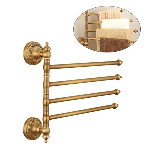 LEORX Golden Towel Rack Stand Brass Rotatable Towel Holder for Bathroom Shelf 1Pack