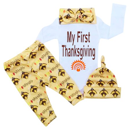 Thanksgiving Baby Outfits Newborn Boy Girl My First Thanksgiving Romper Turkey Print Pant Clothes Set Walmart Canada