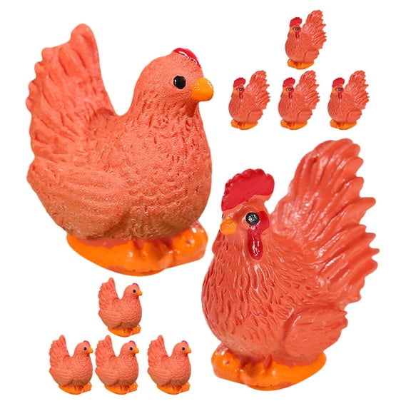 WORGEOUS 10Pcs Miniature Rooster Red Resin Garden Ornament For Holiday present