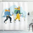 thumbnail image 1 of Ambesonne Winter Shower Curtain, Happy Couple Walking on Snow, 69"Wx84"L, Pale Blue and Multicolor, 1 of 2