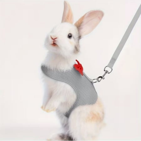 Rabbit Harness Adjustable Breathable Rabbit Leash Set Vests Style Traction Rope with Soft Padding for Small Pets Gray