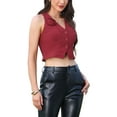 thumbnail image 4 of Allegra K Women's Racerback Vest Sleeveless Cropped Button Front Dressy Casual Waistcoat M Burgundy, 4 of 6