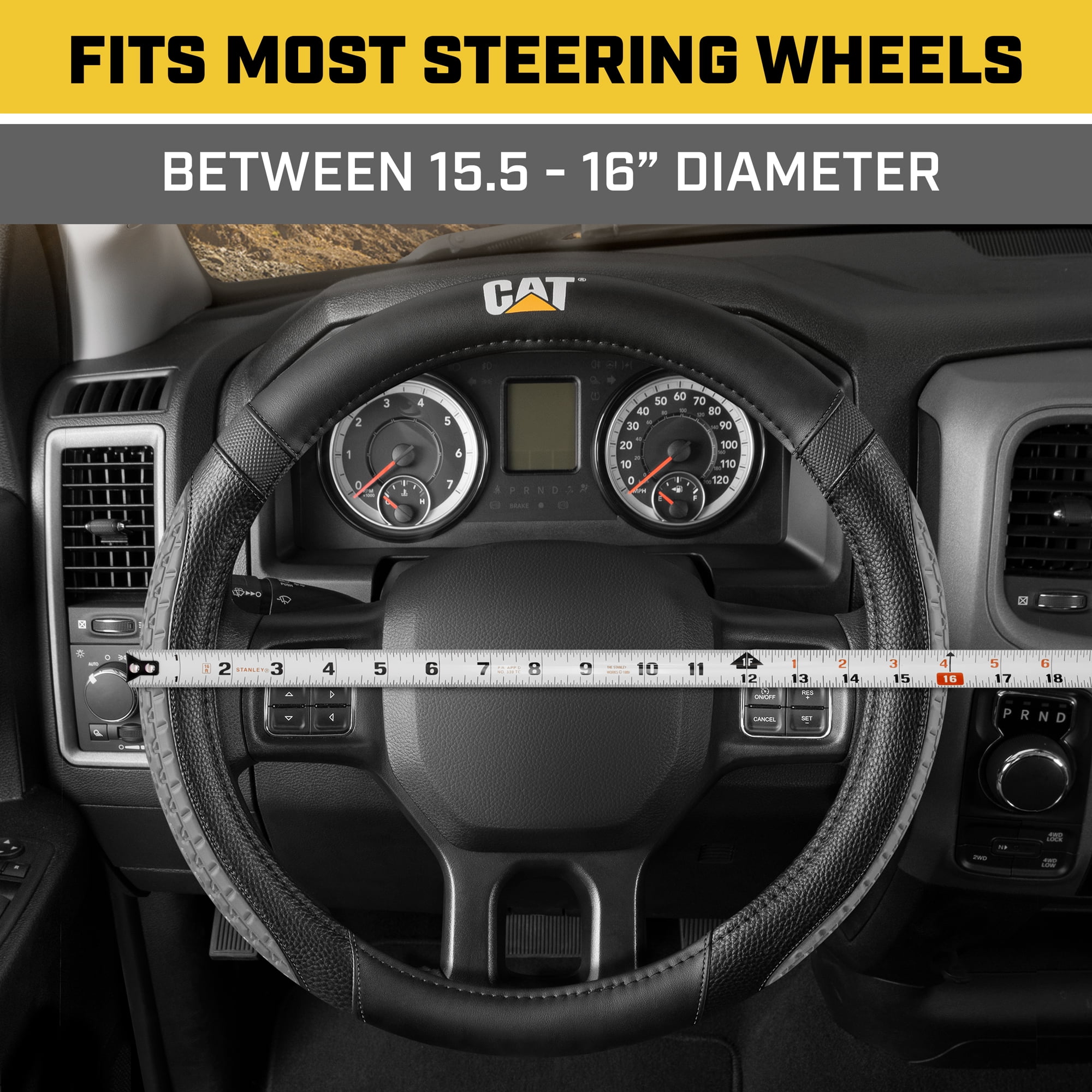 Cat DuraGrip Car Steering Wheel Cover, Large 16 inch Size, Tire Tread Inspired Traction Grip Design, Black Steering Wheel Cover for Car Auto Truck Van SUV