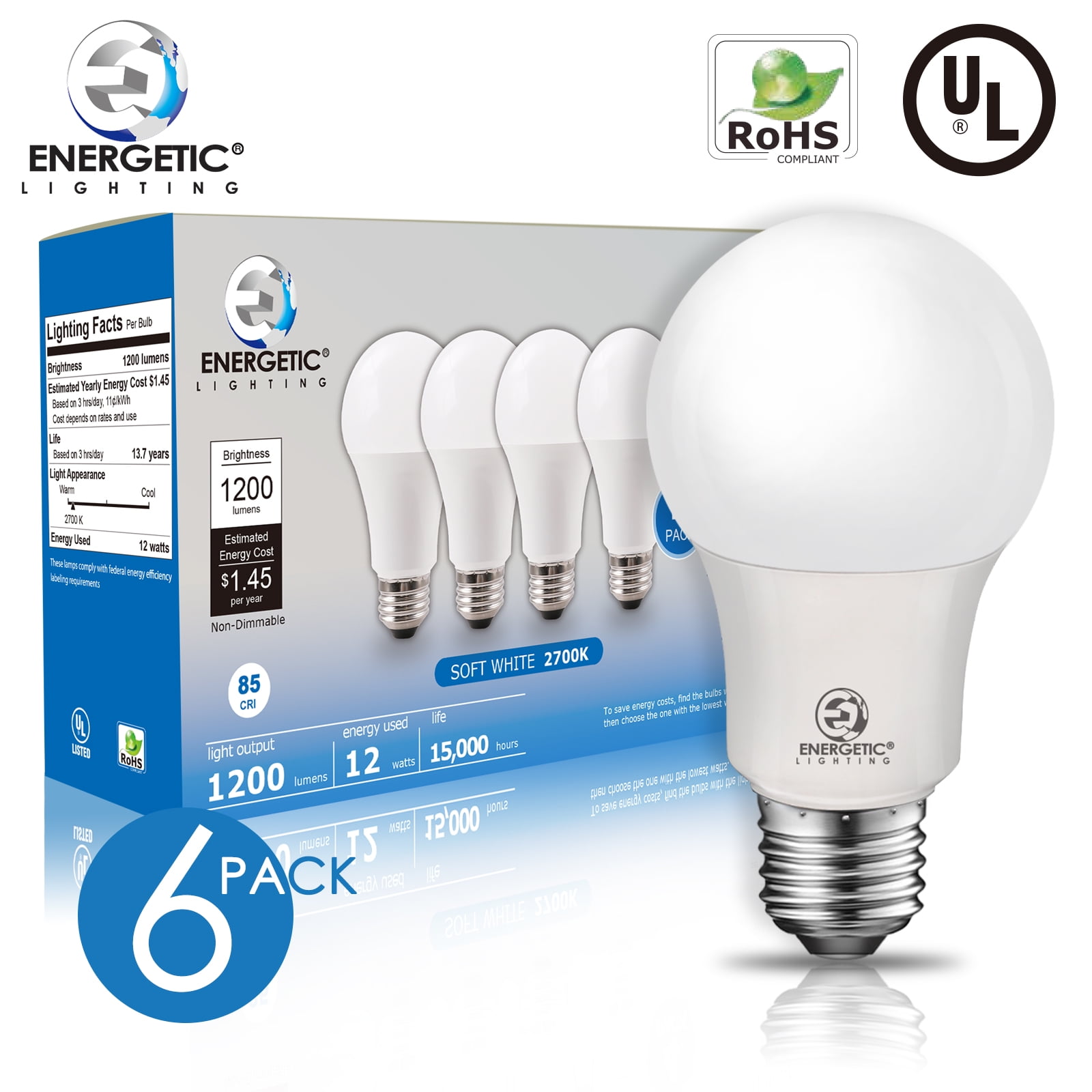ENERGETIC LED Light Bulb, 12 Watts(75W 5000K Daylight, UL Listed, E26 Base, 12 Pack - Walmart.com