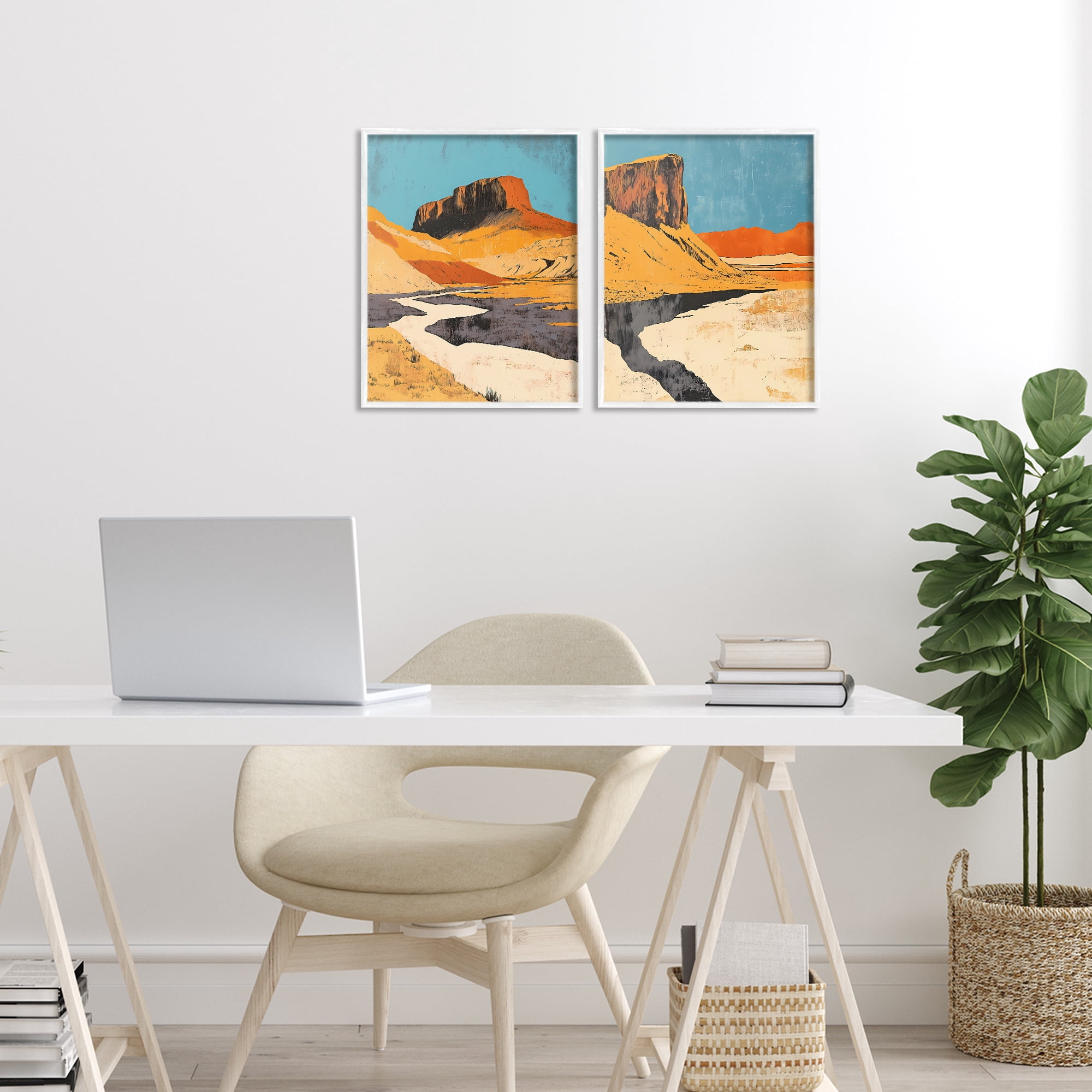Stupell Industries Desert Canyon Pass 2 Piece White Framed Giclee Art Set, design by Walker Noble