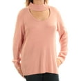 thumbnail image 3 of KENSIE Womens Pink Cut Out Ribbed Long Sleeve Tunic Sweater L, 3 of 4