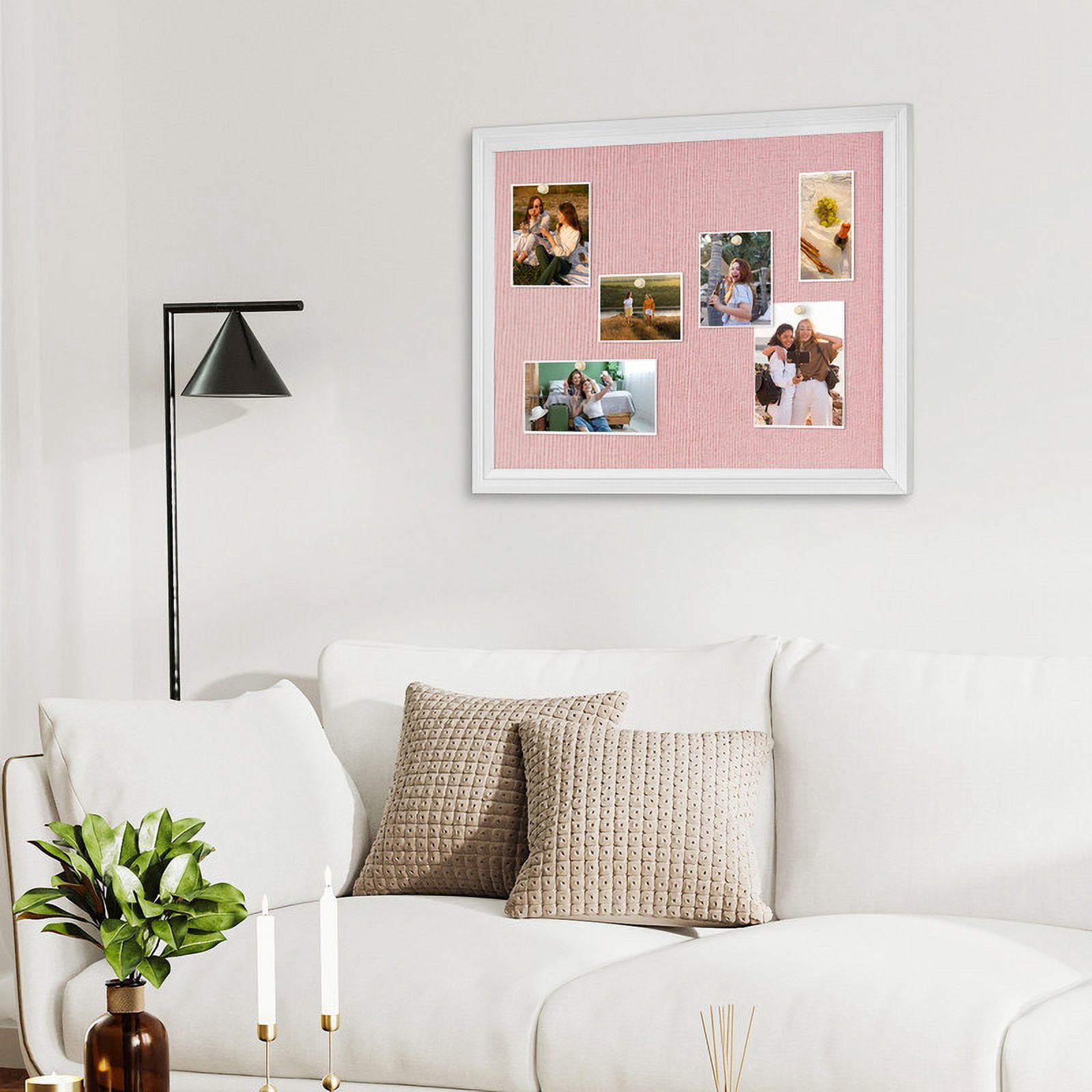 Pink Bulletin Board Pink Cork Board with Linen, Wood Framed 18"x 24" Corkboard Bulletin Board for Wall Decor, Wall Mounted Pin Board Picture Board, White Wood Frame