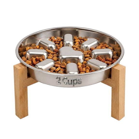 Elevated Stainless Steel Slow Feeder Bowl for Dogs, Raised Pet Feeding Bowl with Stand