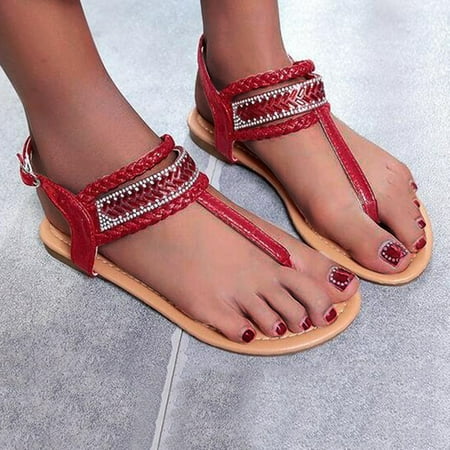 

〖Yilirongyumm〗 Red 38 Sandals Women Flat Women s Summer Sandals Bottom Toe Sandals Beach Women s Sandals