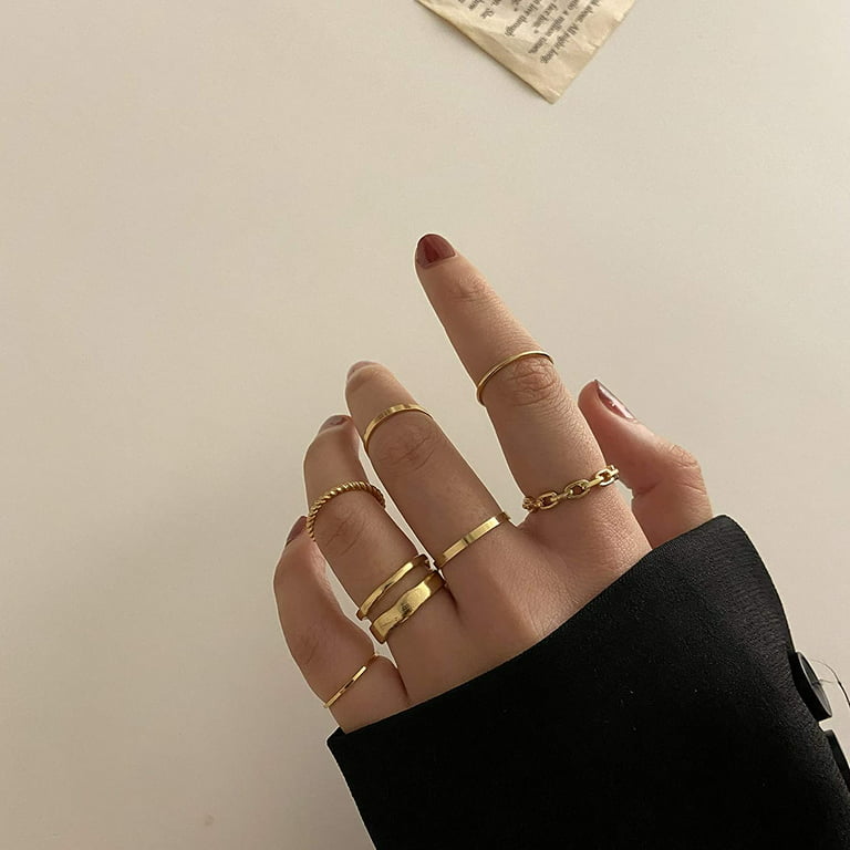 4 Chain Rings Punk Style Minimalist Smooth Chain Ring