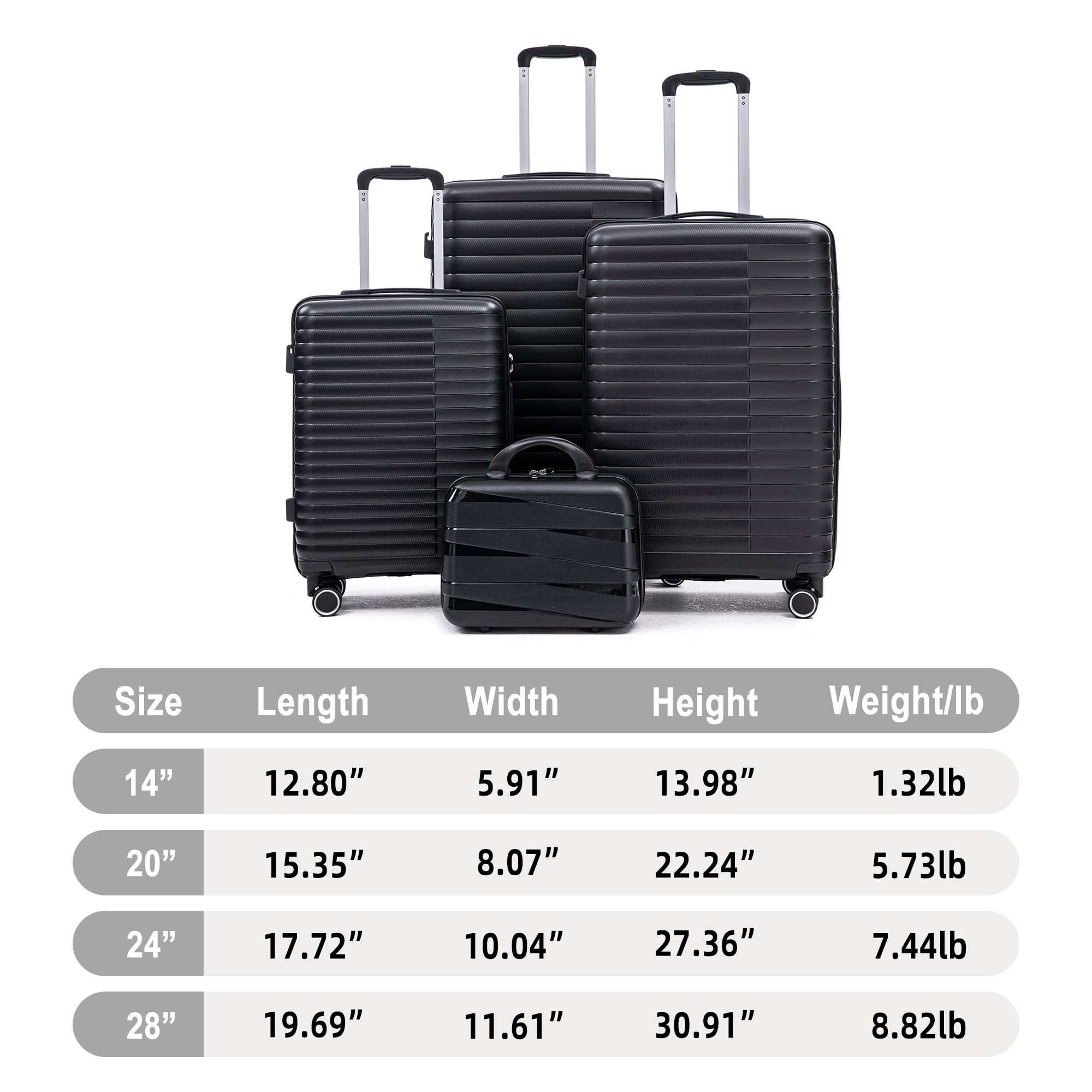 Alvantor 4 Pcs Hardside Luggage Set with Spinner Wheel, Lightweight Suitcase Set Black