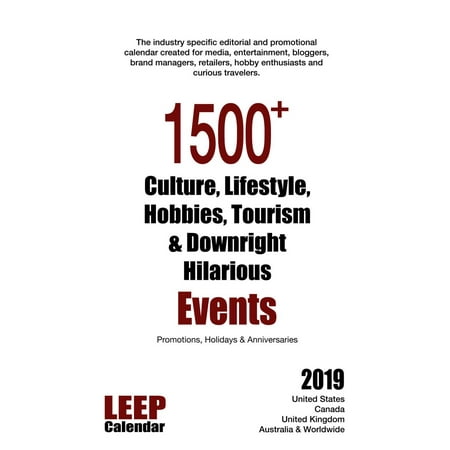 1500+ Culture, Lifestyle, Hobbies, Tourism & Downright Hilarious Events Promotions, Holidays & Anniversaries for 2019 -