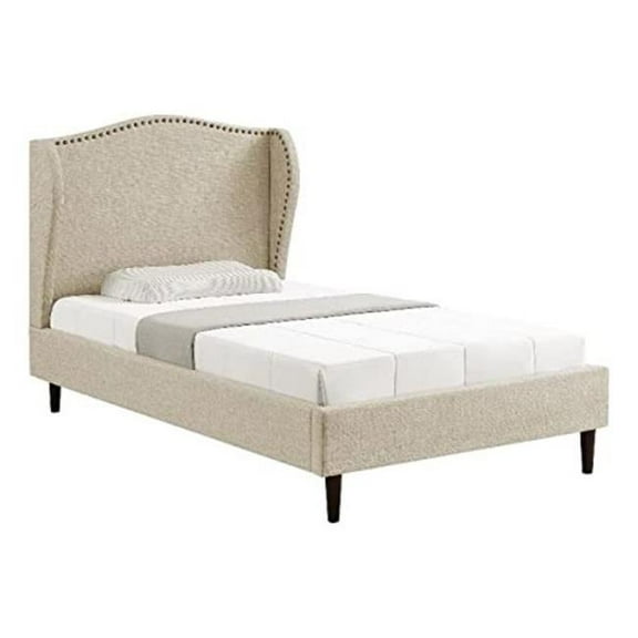 Posh Living RBD478-03BEF-UE Adelyne Linen Platform Bed for Unisex, Beige - Full Size
