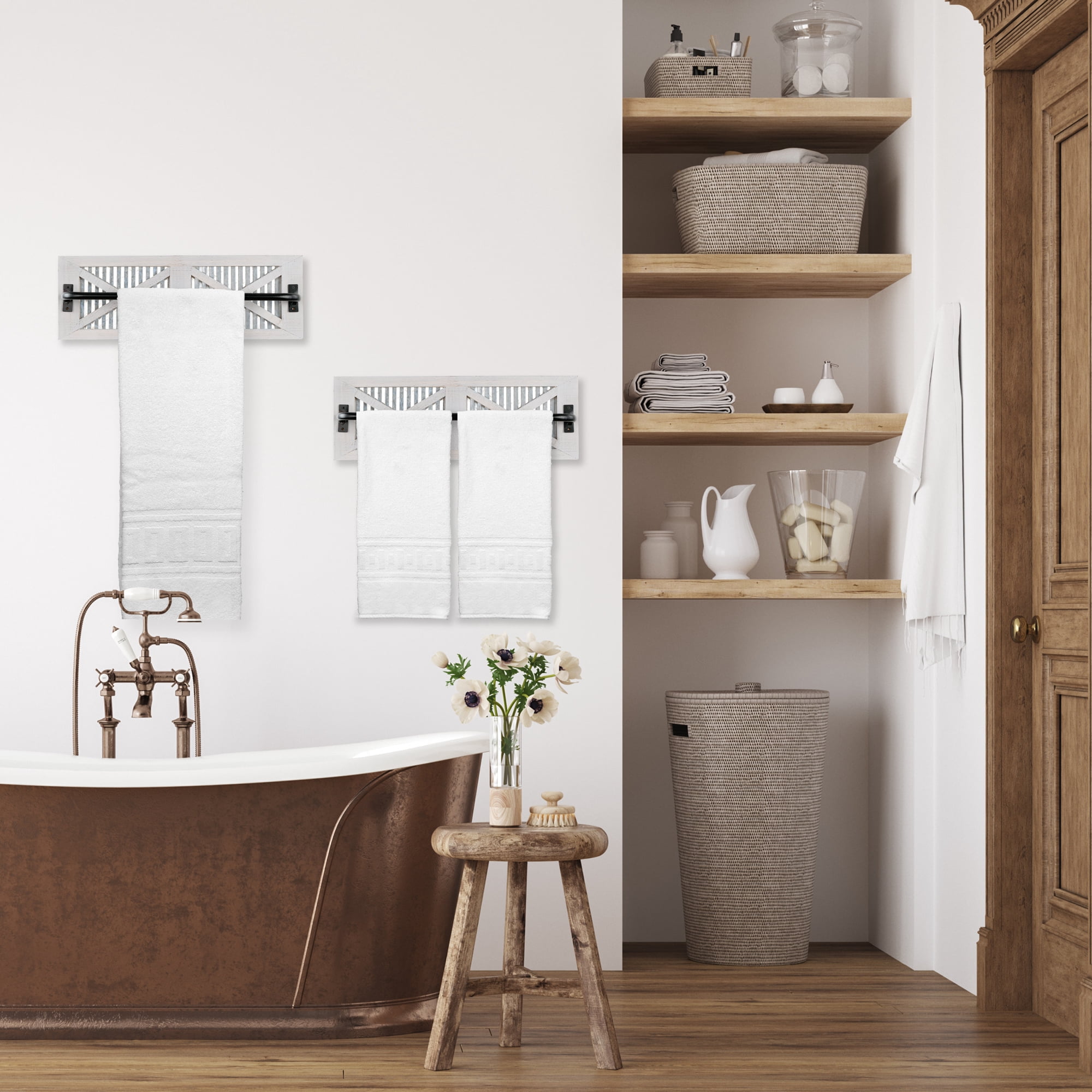 Autumn Alley Farmhouse Rustic Towel Rack Holder - Wood Towel Rack - Farmhouse Towel Holder for Rustic Bathroom and Farmhouse Kitchen Style D?cor - 18" Wall Mounted, Set of 2, Rustic White