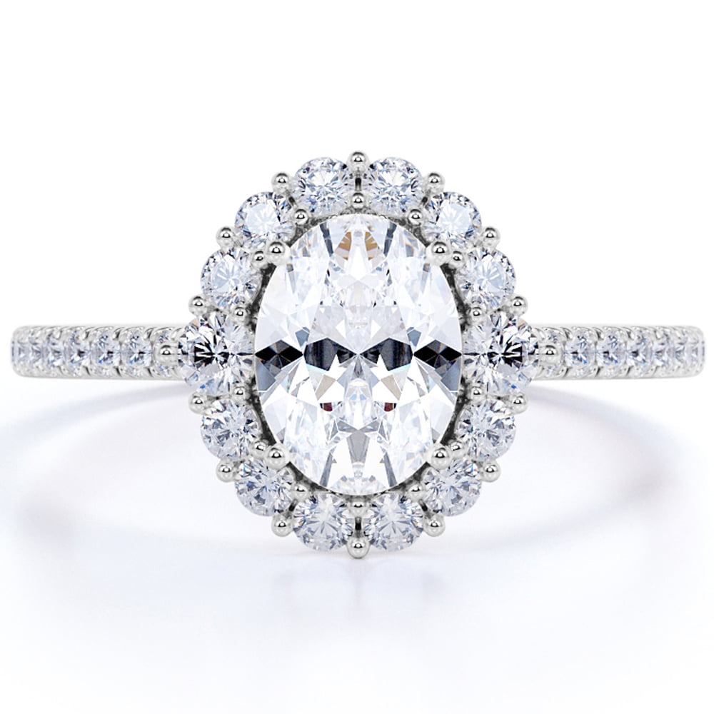 JeenMata Stunning 1.75 Carat Real Moissanite Engagement Ring in 18k Gold Over Silver