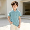 thumbnail image 2 of Boys' School Uniform Short Sleeve Polo Shirt, Button Closure, Comfortable & Soft Pique Fabric 1-15Y, Cyan, 140, 2 of 2