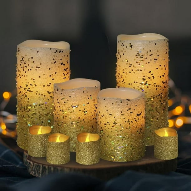 Velas LED Furora LIGHTING doradas con Mando a Distancia y Temporizador, Juego de 8 Votivas de Cera R