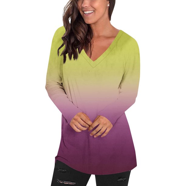 Camisetas de Manga Larga de las Mujeres Impresión de la Moda Casual V-Cuello Suelto Ajuste, Poliéster para Todas las Estaciones Diario Y Fiesta