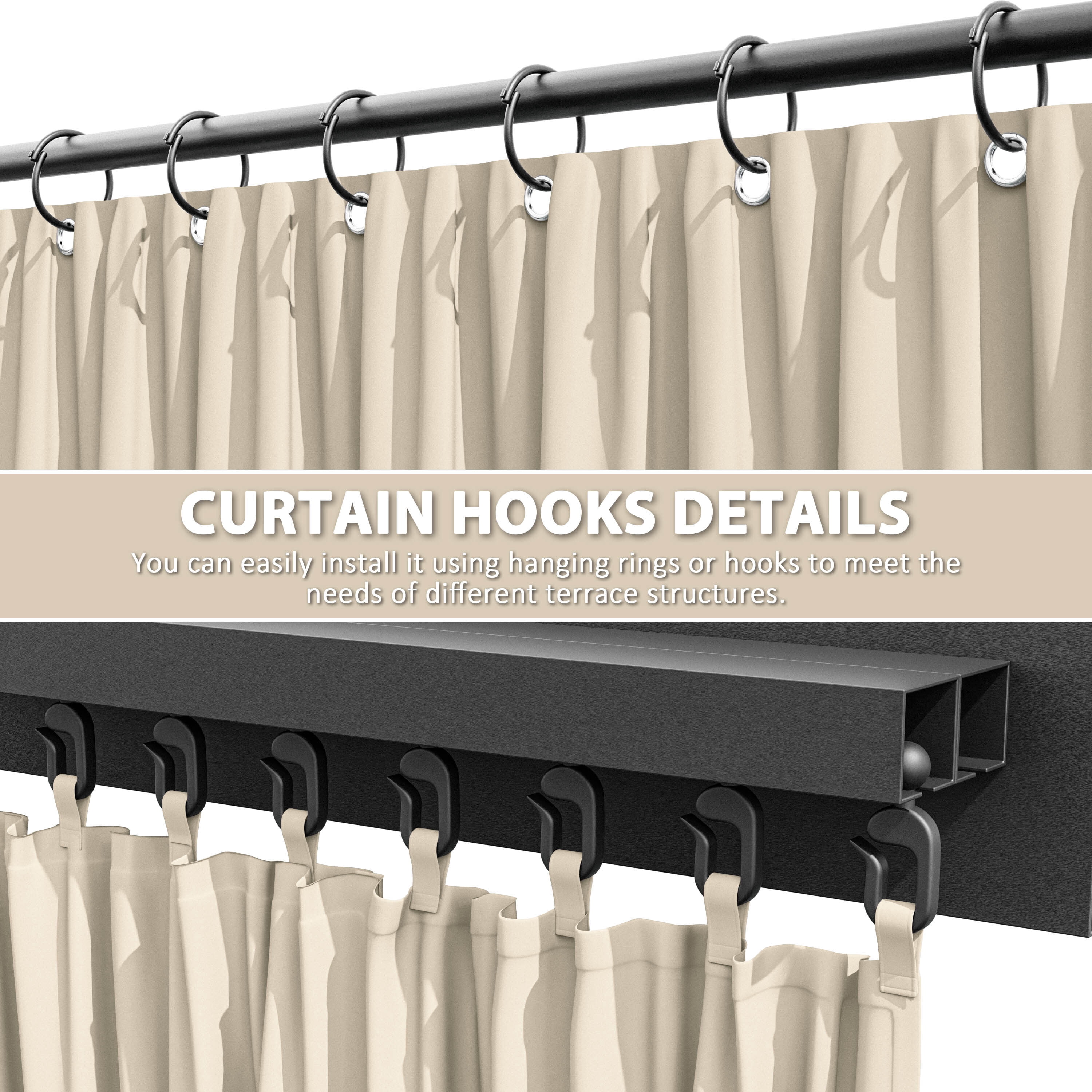 Kimunuk Outdoor Replacement Curtains for 12' X 20' Gazebo, Waterproof 4-Panels Cream Gazebo Universal Privacy Sidewall Curtains with Zipper for Patio Garden Backyard, Curtain Only