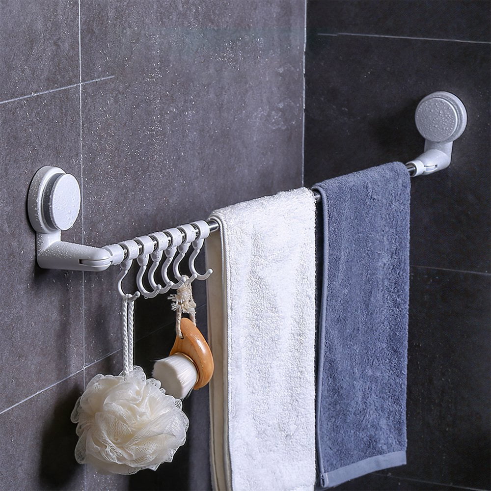 Suction Cup Towel Bar Punch free Adjustable Towel Rack Flexible Removable Hand Towel Holder with 6 Sliding Hooks for Bathroom Kitchen Door Walmart