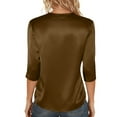 thumbnail image 3 of Hearthz Womens Silk Satin Tops 3/4 Length Sleeve Shirts Round Neck Loose Casual Blouses Business Work Dressy Tshirts Outfits,Coffee S, 3 of 6