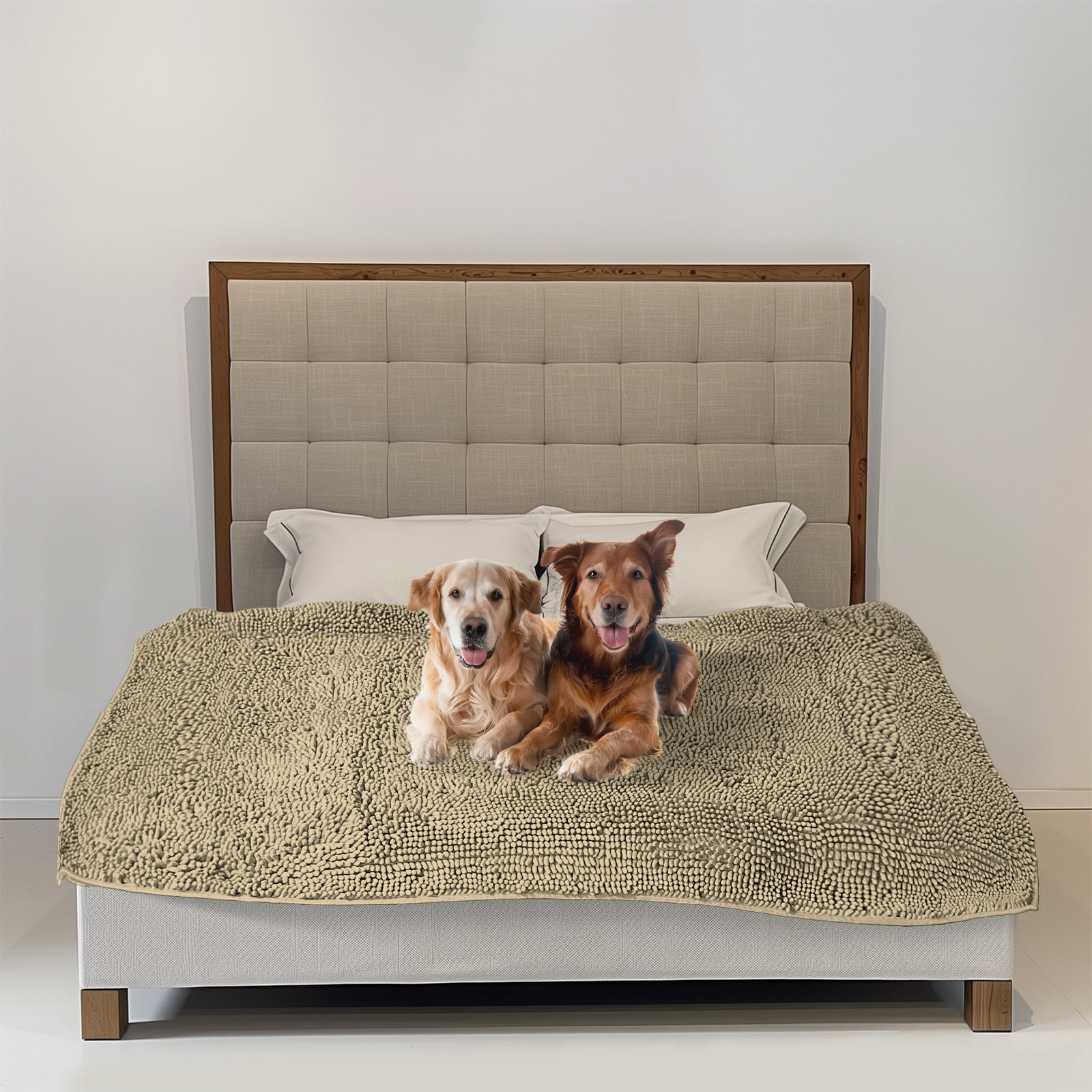 Muddy MatÂ® Dog Blanket - Chenille Water Absorption Blanket for Bed & Couch Cover for Dogs Washable, Anti-Slip Soft and Durable Furniture Protector for Dogs - Beige 48"x56"