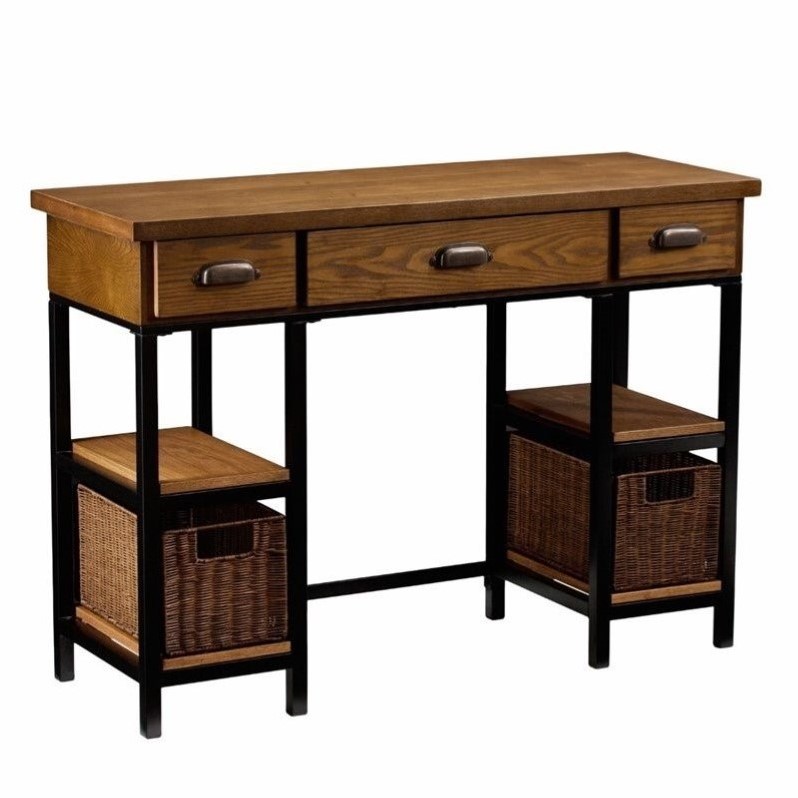 Southern Enterprises Mirada Desk with Baskets in Weathered Gray