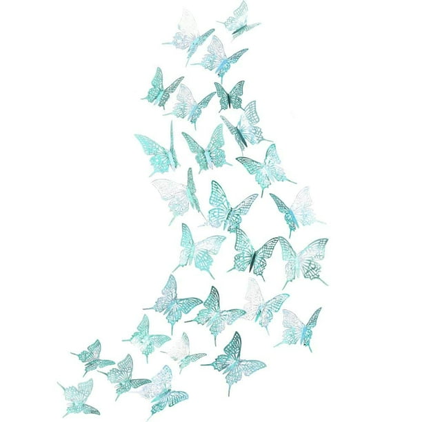 Cheerland Mariposa Decoración de Pared 3D Mariposas Calcomanías Mural Verde Azulado Habitación Pegatinas Extraíbles Turquesa Decoraciones para Niña Dormitorio Decoración del Hogar Boda Baby Shower Cum
