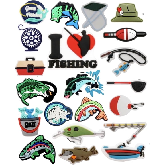 21PCS Fishing Shoe Decoration Charms, PVC Charms for Shoes Wristband Decor, Shoe Charm Accessories for Out of Home Party Supplies Gifts