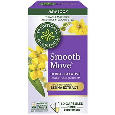 Traditional Medicinals Smooth Move Senna Laxative Capsules, Natural Herbal Constipation Relief, 50 Capsules (Pack of 1)