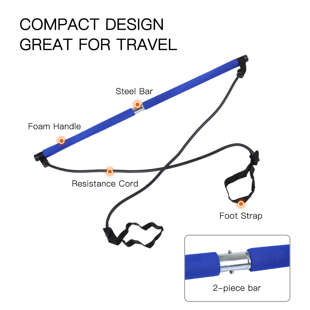 Weychen Pilates Bar Kit with Exercise Resistance Band Portable Yoga Pilates Stick Muscle Toning Bar with Foot Loop for Total Body Workout Home Gym
