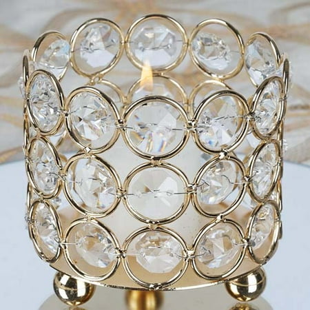 - Efavormart Gold Elegant Metal Votive Tealight Crystal Candle Holder Wedding Dining Room Coffee Table Decorative Centerpiece