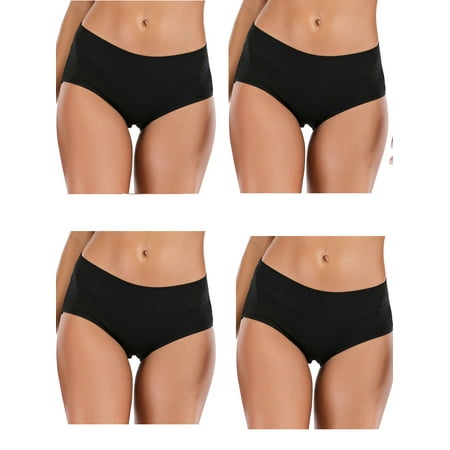 LELINTA Womens Comfort Soft Hipster Panties 4-Pack Cotton Brief Panties Plus Size XS-3XL Black/Gray