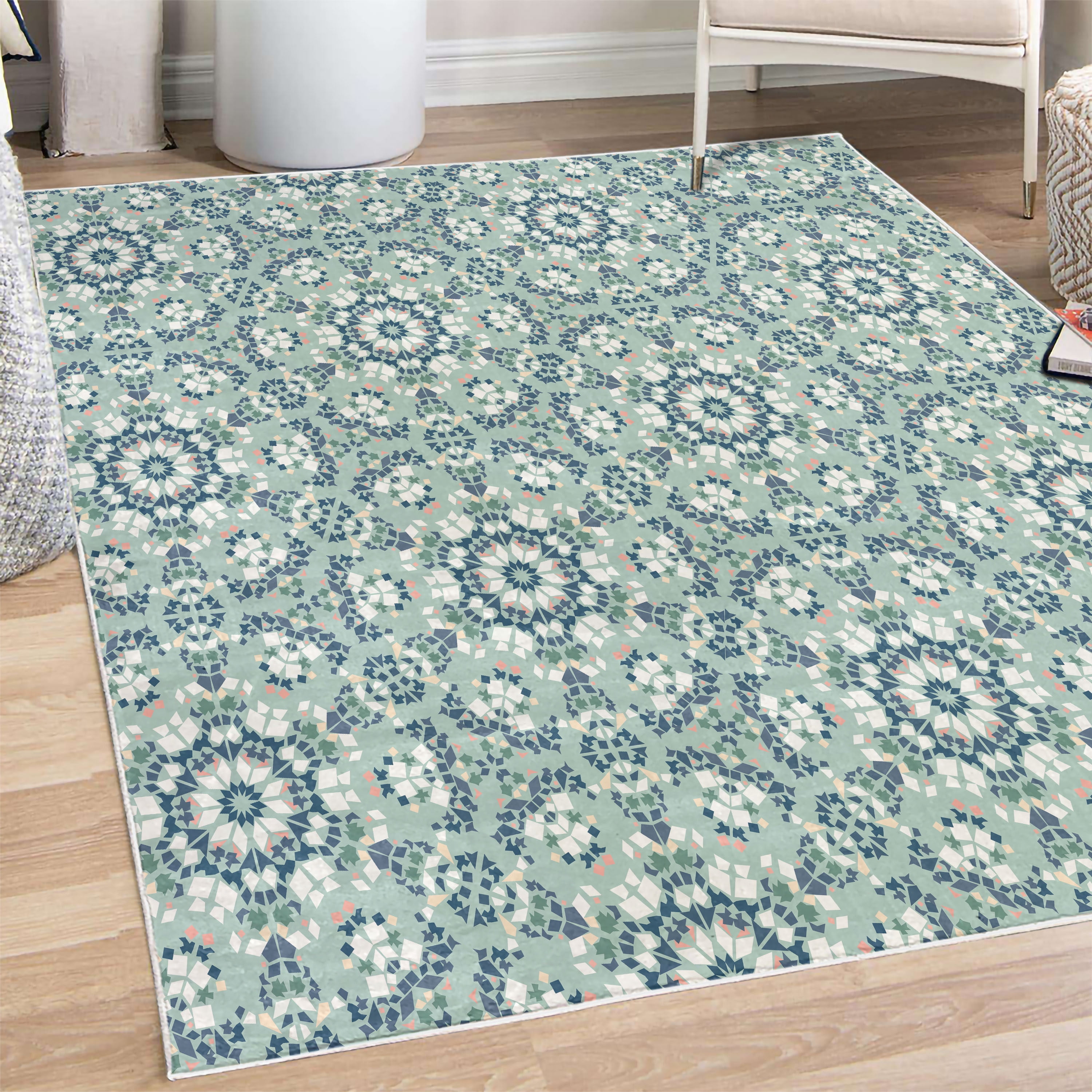 Roman Rug Round Mosaic Decorative Rug, Antique Roman Time Inspired Rock Design with ...