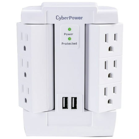 Cyberpower Usb - Cyberpower CSP600WSURC2 6-Outlet Swivel Professional Surge Protector Wall Tap With 2 USB Ports