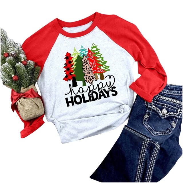 Hauts de Noël pour Femmes Col Rond Manches Courtes T-Shirt Imprimé Décontracté Blouses