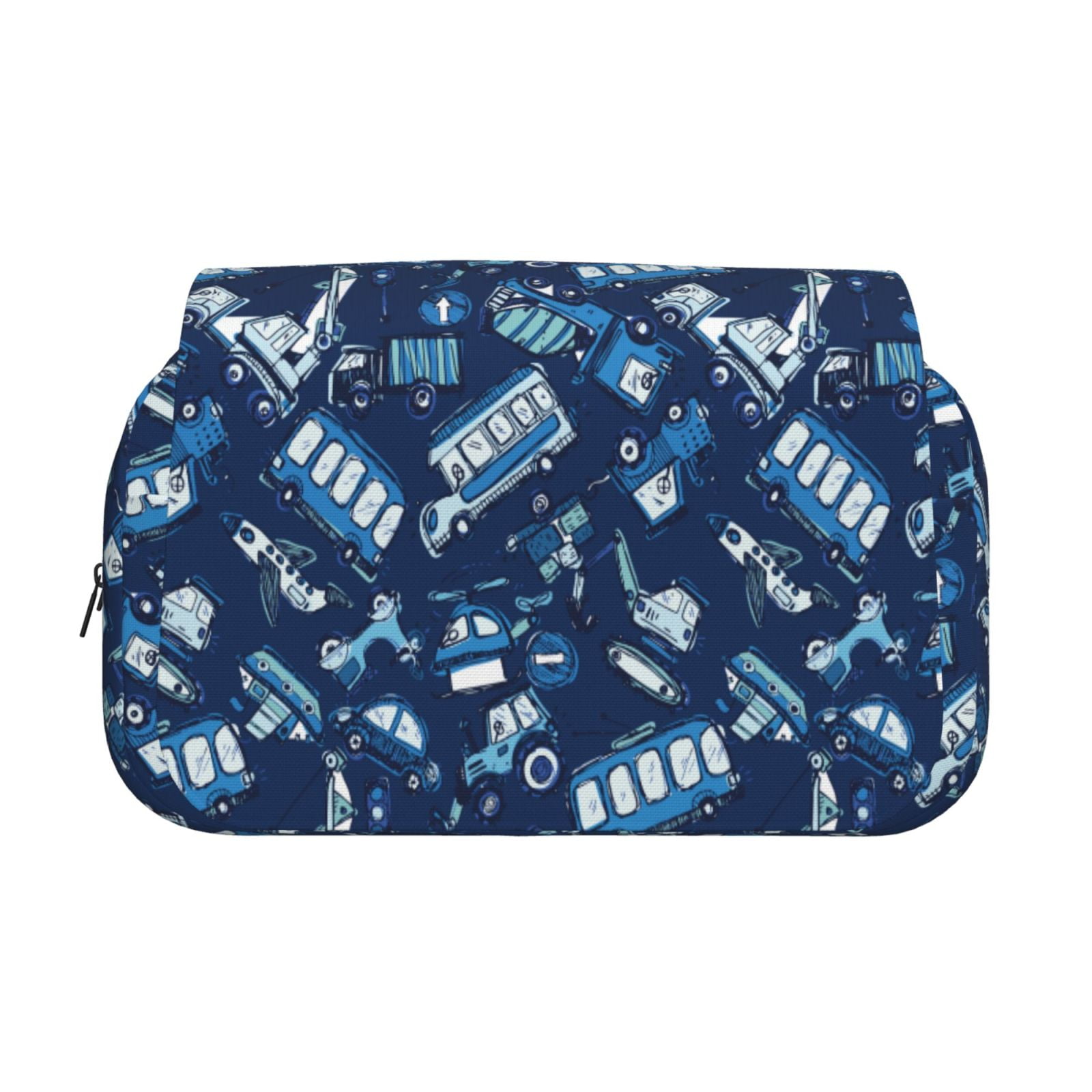 Rateoe Blue Bus Pattern Double Clamshell Pen Case, Storage Organizer with Two Zipper Compartments– Holds Up to 50 Pencils & Pens