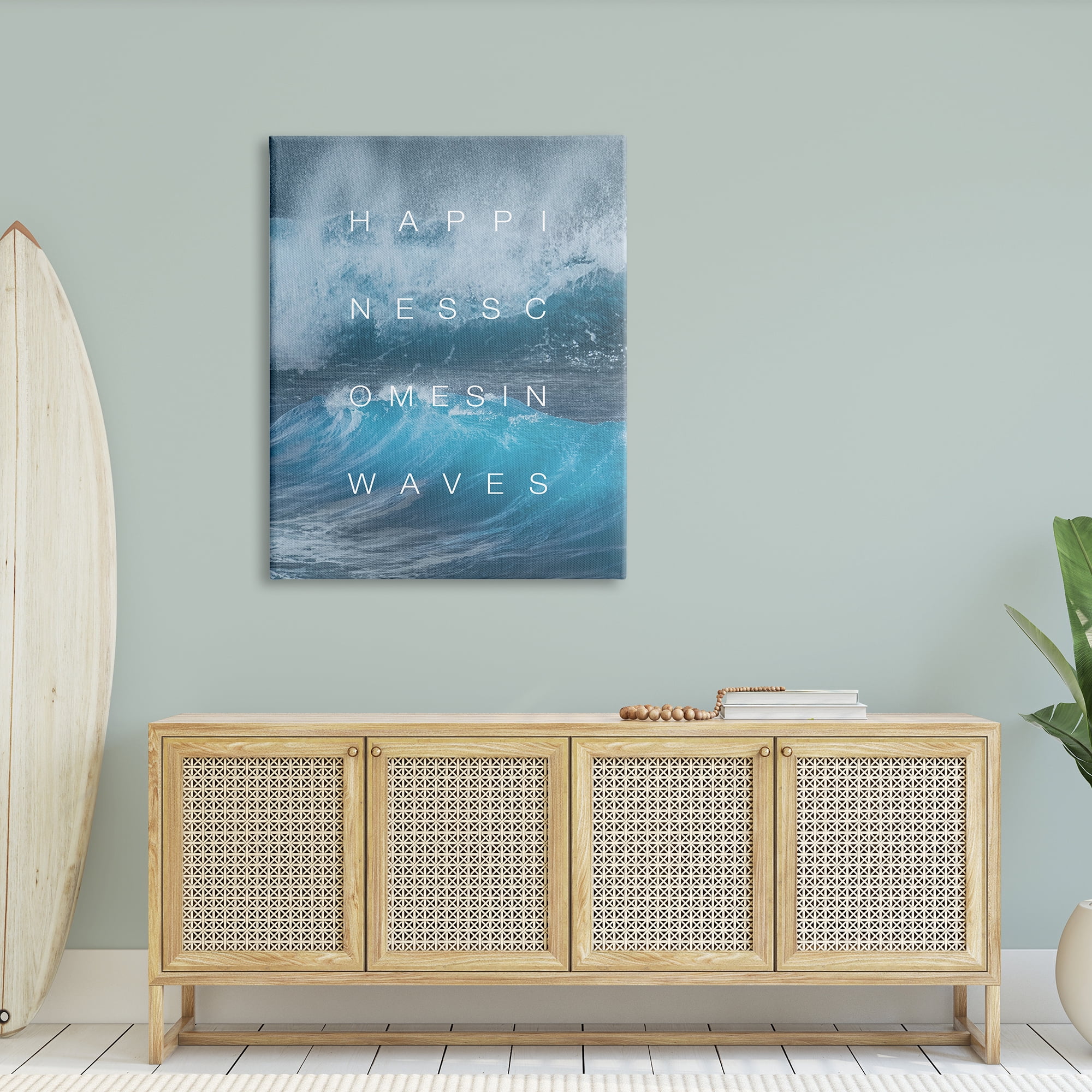 Stupell Industries Happiness Comes in Waves Nautical Phrase Blue Waves, 36 x 48,Design by Daphne Polselli