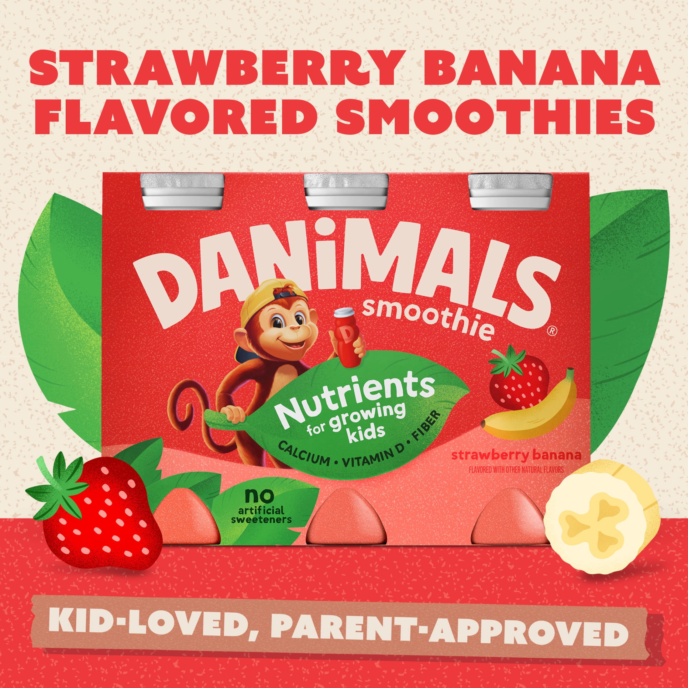 Danimals Smoothie Strawberry Banana Low Fat Dairy Drink Smoothie Bottles Multi-Pack, 3.1 fl oz, 6 Count​