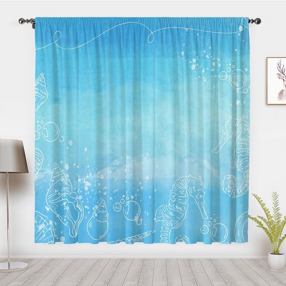 Ocean landscape art Curtains, Blue underwater world seahorse Window Treatment Panel Pair Blackout Curtains, Home Bedroom Dorm privacy Decor(Rod Pocket)