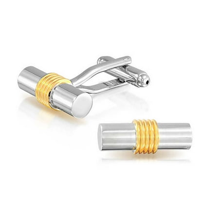 Two Tone Solid Round Bar Cufflinks For Men Shirt Cufflinks Gold Plated Silver Tone Steel Graduation Gift