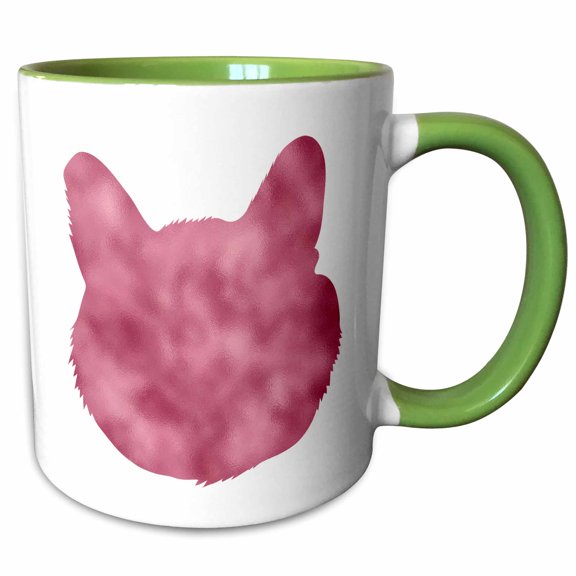 3drose, Image of Glam Pink Kitty Cat, 11oz Two-tone Green Mug