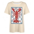 thumbnail image 3 of Trendfront Womens Oversized T Shirts Short Sleeve Crewneck Coastal Lobster Graphic Tee Retro Checkerboard Print Cute Boyfriend Style Tops, 3 of 3