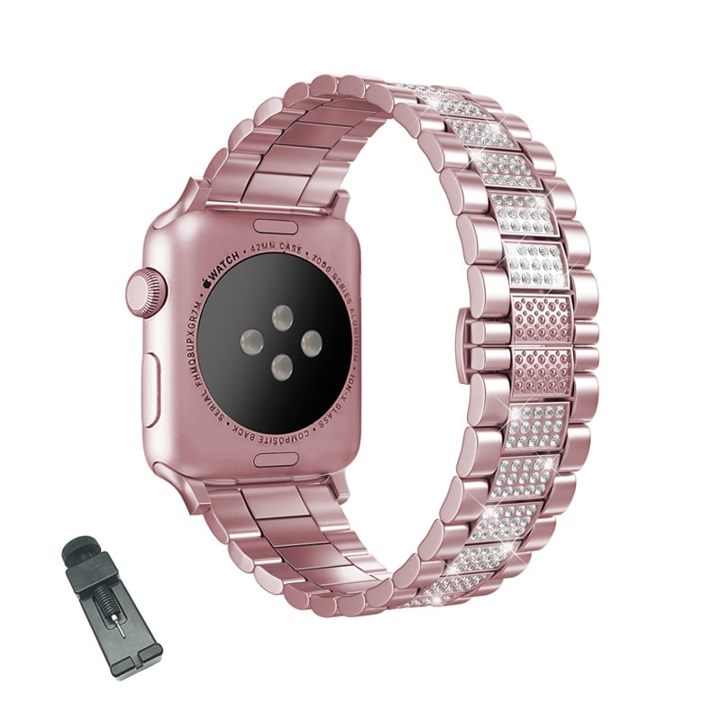 SZZ Bling Watch Band Business Stainless Steel Wristbands for Apple IWatch Series SE 1 2 3 4 5 6 For Women Rose Pink Walmart